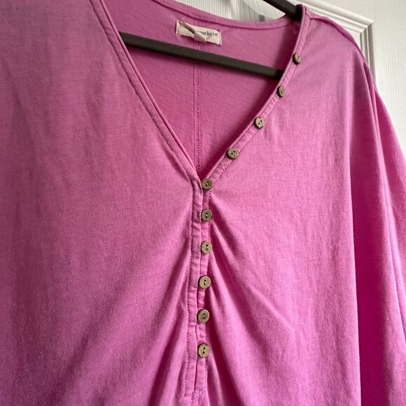 Simply Southern Women's XXL Loose Fit Pink Dolman Henley T-shirt - Raw Hem - Picture 2 of 10